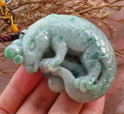 Certified Hand Carved Green Natural Myanmar Burma A Jade jadeite Mouse Rat Bead Ruyi Pendant Necklace