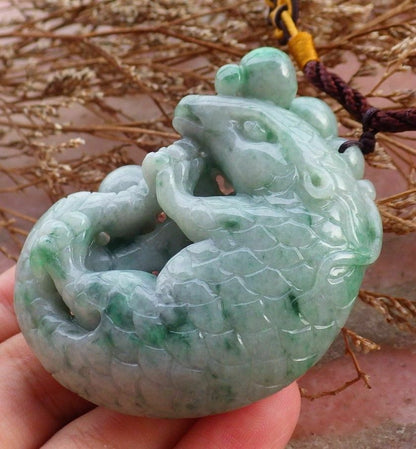 Certified Hand Carved Green Natural Myanmar Burma A Jade jadeite Mouse Rat Bead Ruyi Pendant Necklace