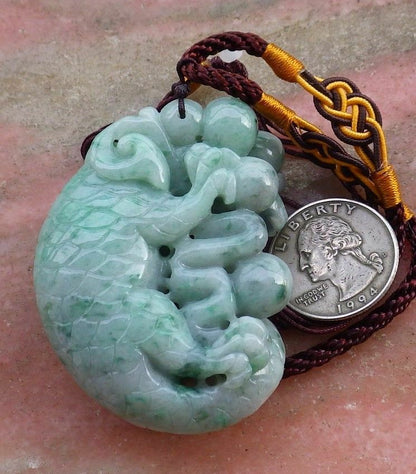 Certified Hand Carved Green Natural Myanmar Burma A Jade jadeite Mouse Rat Bead Ruyi Pendant Necklace