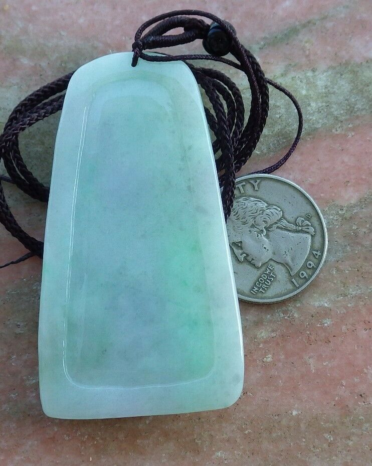 Certified Hand Carved Green Lavender Natural Myanmar Burma A Jade jadeite Guan Gong God Sword Bat Pendant Necklace