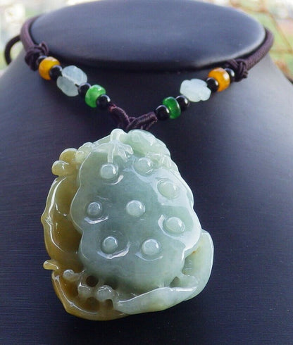 Certified Natural Yellow Myanmar Burma A Jade jadeite Frog Toad Lotus Flower Pendant Necklace