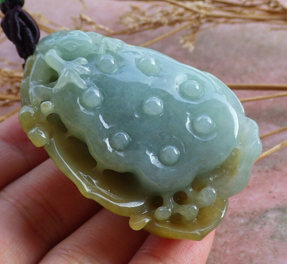 Certified Natural Yellow Myanmar Burma A Jade jadeite Frog Toad Lotus Flower Pendant Necklace