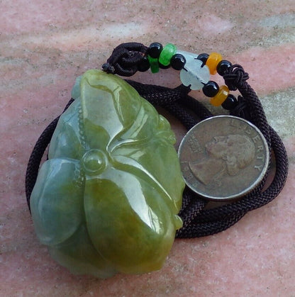 Certified Natural Yellow Myanmar Burma A Jade jadeite Frog Toad Lotus Flower Pendant Necklace