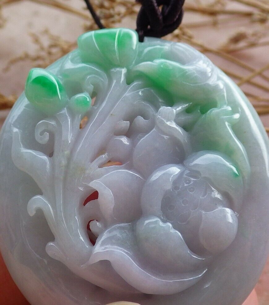 Certified Hand Carved Natural Myanmar Burma Grade A Jade jadeite Phoenix Bird Flower Lotus Pendant Necklace