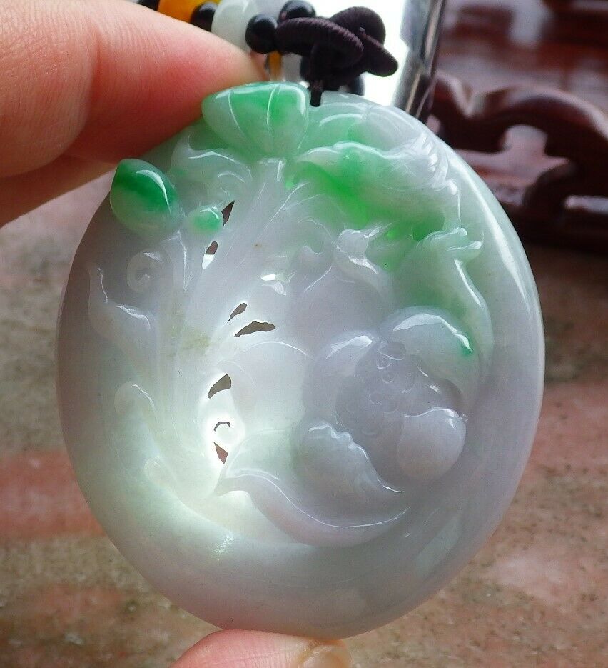 Certified Hand Carved Natural Myanmar Burma Grade A Jade jadeite Phoenix Bird Flower Lotus Pendant Necklace