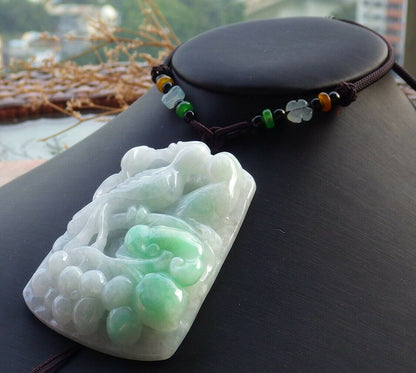 Certified Green Natural Myanmar Burma A Jade Jadeite Phoenix Mandarin Duck Phoenix Ruyi Peach Blossom Flower Pendant Necklace