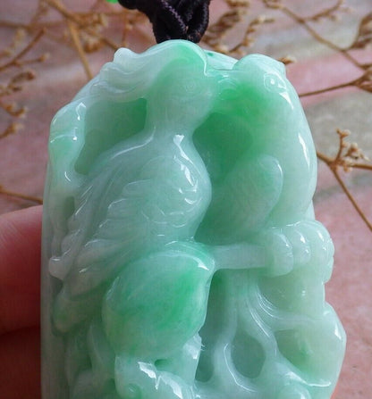 Certified Green Natural Myanmar Burma A Jade Jadeite Phoenix Mandarin Duck Phoenix Ruyi Peach Blossom Flower Pendant Necklace