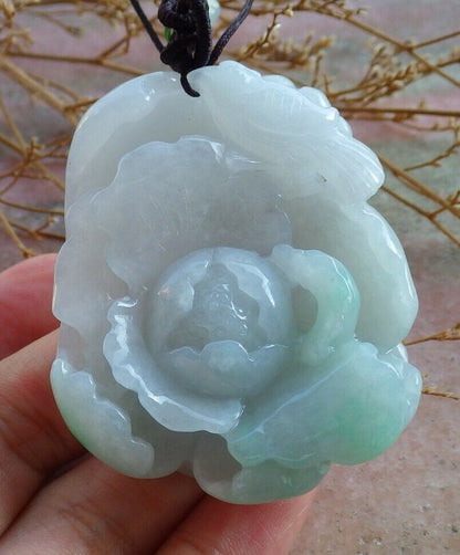 Certified Hand Carved Green Natural Myanmar Burma Grade A Jade jadeite Phoenix Bird Flower Pendant Necklace