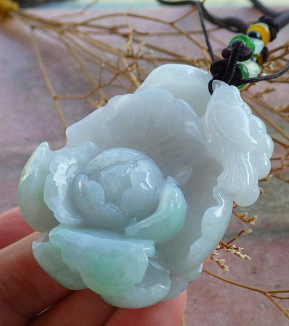 Certified Hand Carved Green Natural Myanmar Burma Grade A Jade jadeite Phoenix Bird Flower Pendant Necklace