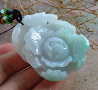 Certified Hand Carved Green Natural Myanmar Burma Grade A Jade jadeite Phoenix Bird Flower Pendant Necklace