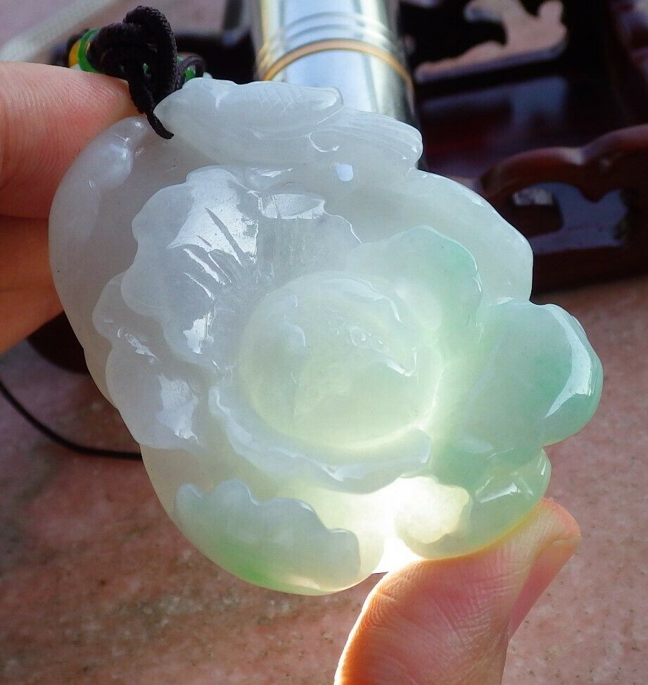 Certified Hand Carved Green Natural Myanmar Burma Grade A Jade jadeite Phoenix Bird Flower Pendant Necklace