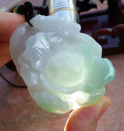 Certified Hand Carved Green Natural Myanmar Burma Grade A Jade jadeite Phoenix Bird Flower Pendant Necklace