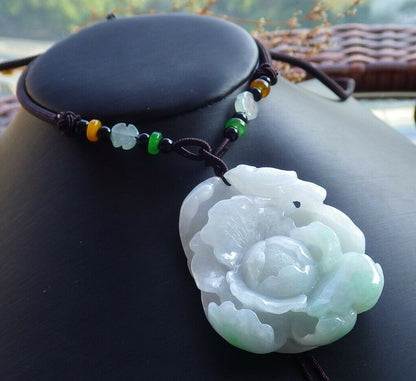 Certified Hand Carved Green Natural Myanmar Burma Grade A Jade jadeite Phoenix Bird Flower Pendant Necklace