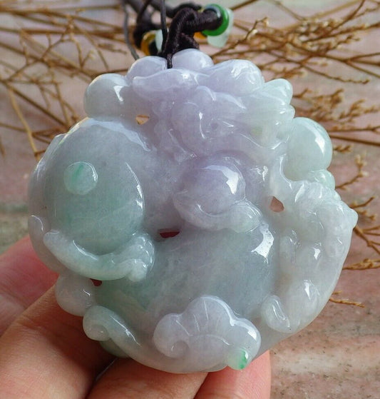 Certified Hand Carved Lavender Natural Myanmar Burma A Jade jadeite Dragon Pi Xiu Ruyi Pendant Necklace