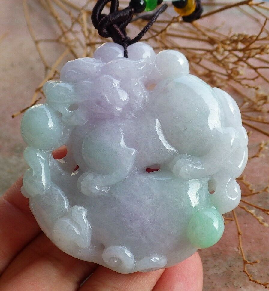 Certified Hand Carved Lavender Natural Myanmar Burma A Jade jadeite Dragon Pi Xiu Ruyi Pendant Necklace