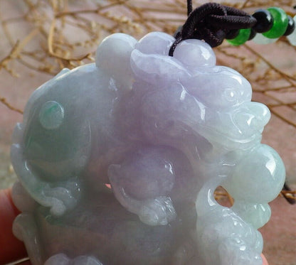 Certified Hand Carved Lavender Natural Myanmar Burma A Jade jadeite Dragon Pi Xiu Ruyi Pendant Necklace