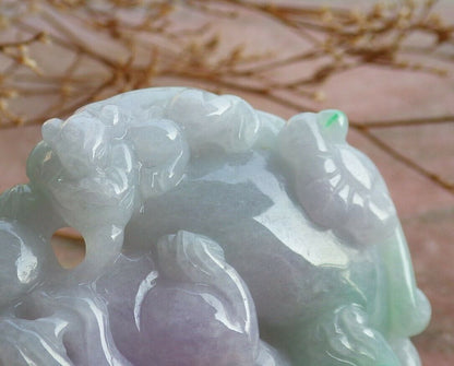 Certified Hand Carved Lavender Natural Myanmar Burma A Jade jadeite Dragon Pi Xiu Ruyi Pendant Necklace