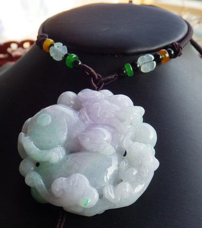 Certified Hand Carved Lavender Natural Myanmar Burma A Jade jadeite Dragon Pi Xiu Ruyi Pendant Necklace