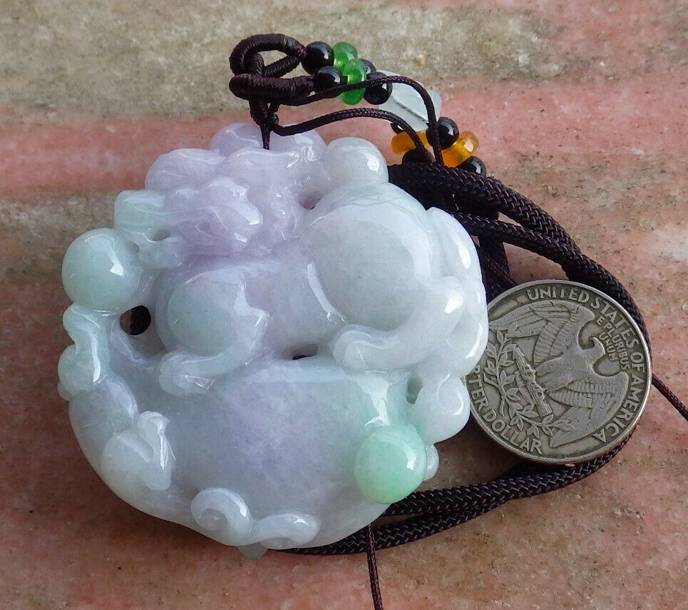 Certified Hand Carved Lavender Natural Myanmar Burma A Jade jadeite Dragon Pi Xiu Ruyi Pendant Necklace