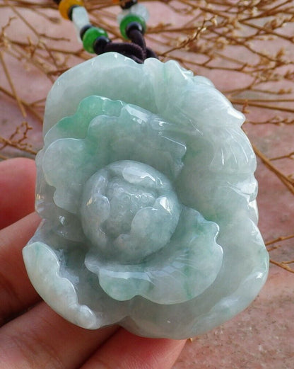 Certified Hand Carved Green Natural Myanmar Burma Grade A Jade jadeite Phoenix Bird Flower Pendant Necklace