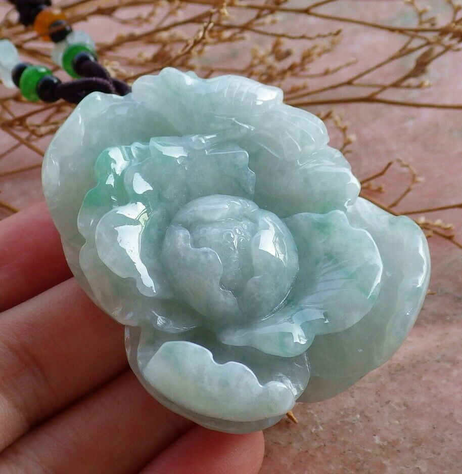 Certified Hand Carved Green Natural Myanmar Burma Grade A Jade jadeite Phoenix Bird Flower Pendant Necklace