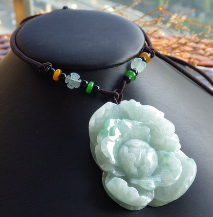 Certified Hand Carved Green Natural Myanmar Burma Grade A Jade jadeite Phoenix Bird Flower Pendant Necklace