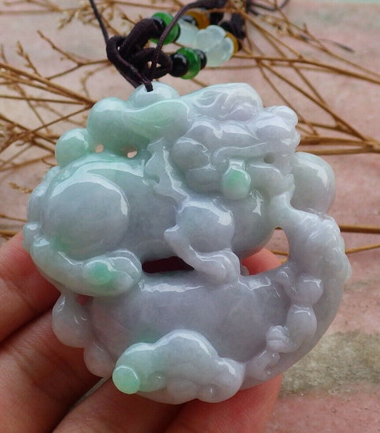 Certified Hand Carved Green Natural Myanmar Burma A Jade jadeite Dragon Pi Xiu Ruyi Pendant Necklace