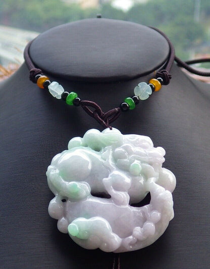 Certified Hand Carved Green Natural Myanmar Burma A Jade jadeite Dragon Pi Xiu Ruyi Pendant Necklace