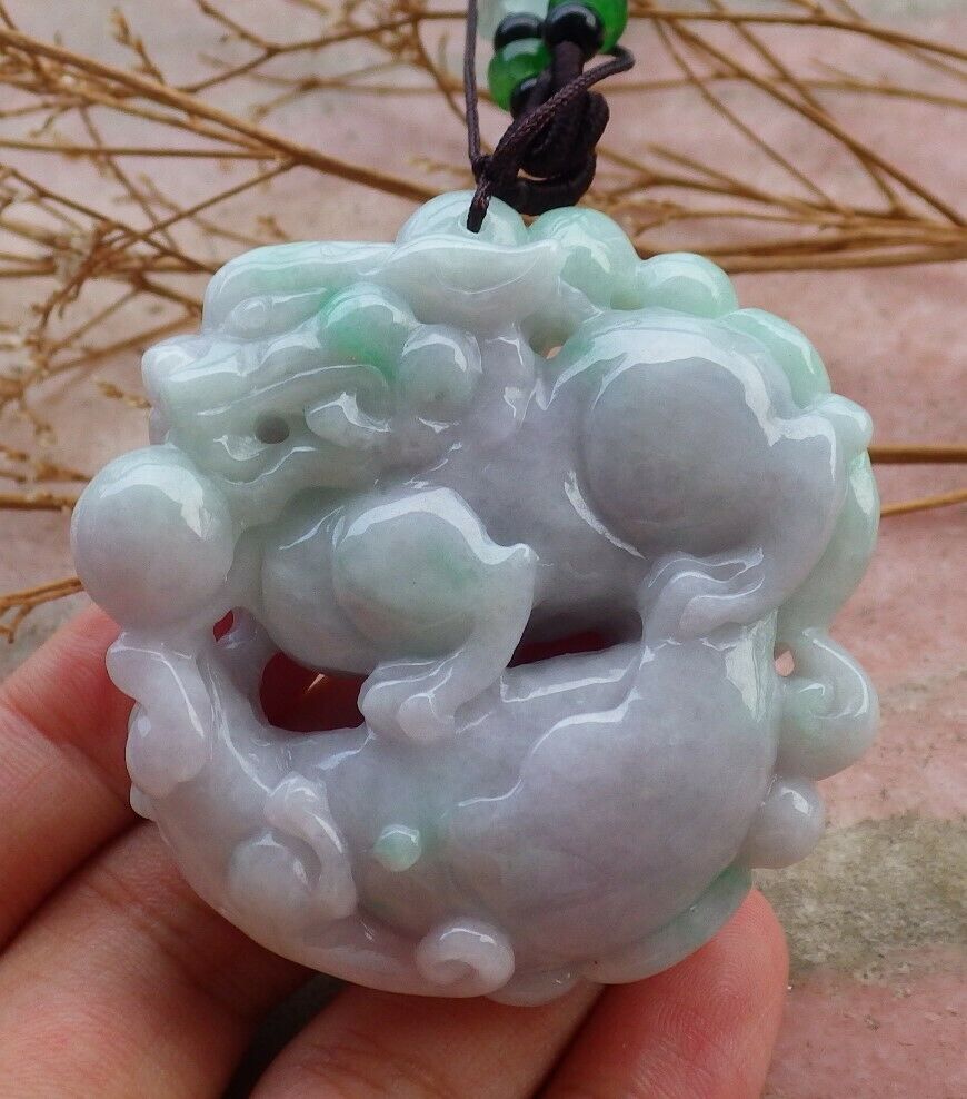 Certified Hand Carved Green Natural Myanmar Burma A Jade jadeite Dragon Pi Xiu Ruyi Pendant Necklace