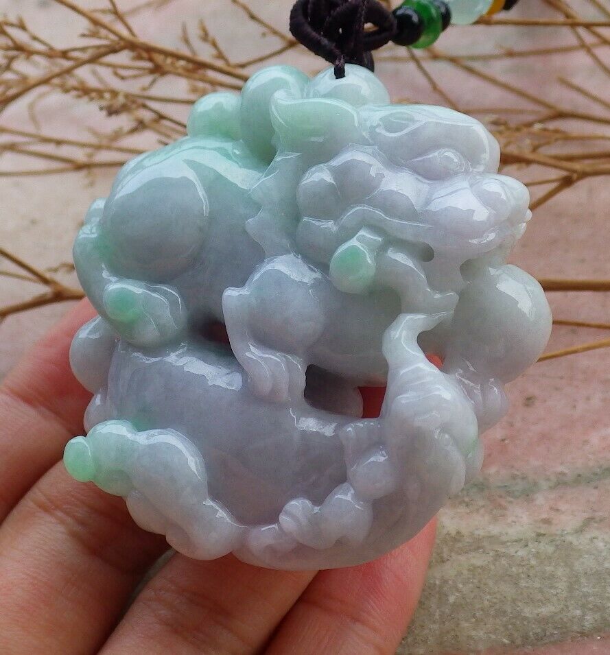 Certified Hand Carved Green Natural Myanmar Burma A Jade jadeite Dragon Pi Xiu Ruyi Pendant Necklace