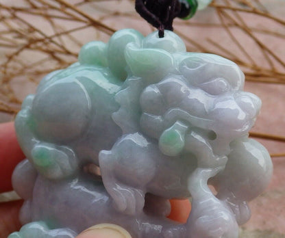 Certified Hand Carved Green Natural Myanmar Burma A Jade jadeite Dragon Pi Xiu Ruyi Pendant Necklace