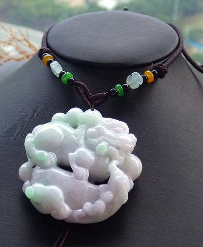 Certified Hand Carved Green Natural Myanmar Burma A Jade jadeite Dragon Pi Xiu Ruyi Pendant Necklace