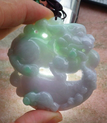 Certified Hand Carved Green Natural Myanmar Burma A Jade jadeite Dragon Pi Xiu Ruyi Pendant Necklace