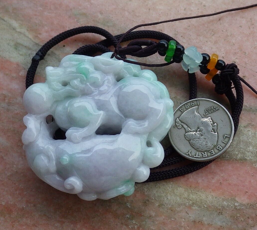 Certified Hand Carved Green Natural Myanmar Burma A Jade jadeite Dragon Pi Xiu Ruyi Pendant Necklace