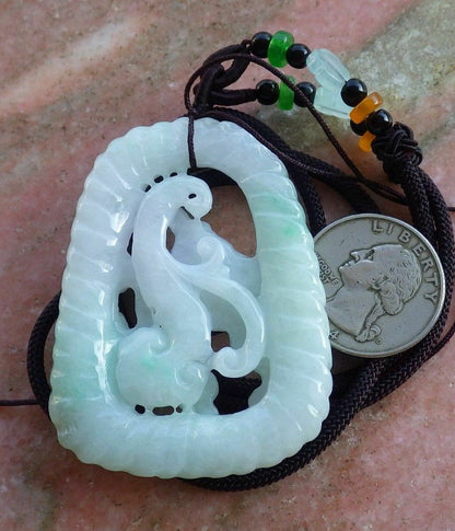 Certified Hand Carved Natural Green Myanmar Burma 100% A Jade jadeite Bat Ruyi Flower Pendant Necklace