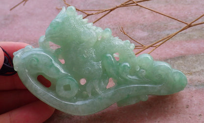 Certified Hand Carved Natural Myanmar Burma A Jade jadeite Display Flying Dragon Pendant Necklace