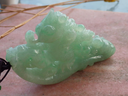 Certified Hand Carved Natural Myanmar Burma A Jade jadeite Display Flying Dragon Pendant Necklace