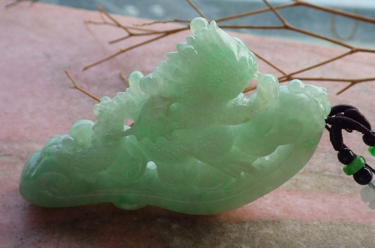 Certified Hand Carved Natural Myanmar Burma A Jade jadeite Display Flying Dragon Pendant Necklace