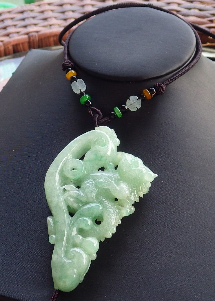 Certified Hand Carved Natural Myanmar Burma A Jade jadeite Display Flying Dragon Pendant Necklace