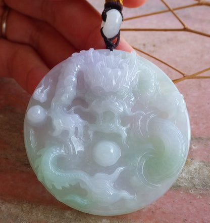 Certified ICY Lavender Hand Carved Natural Myanmar Burma A Jade jadeite Dragon Spit Bead Pendant Necklace