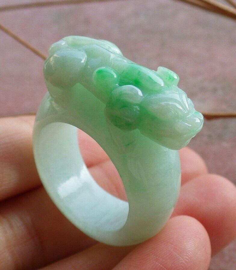 Certified Hand Carved Green Natural Myanmar Burma A JADE Jadeite Dragon Pi Xiu Ring US 9.75