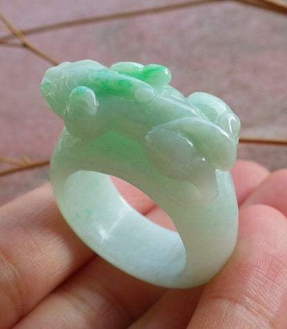 Certified Hand Carved Green Natural Myanmar Burma A JADE Jadeite Dragon Pi Xiu Ring US 9.75