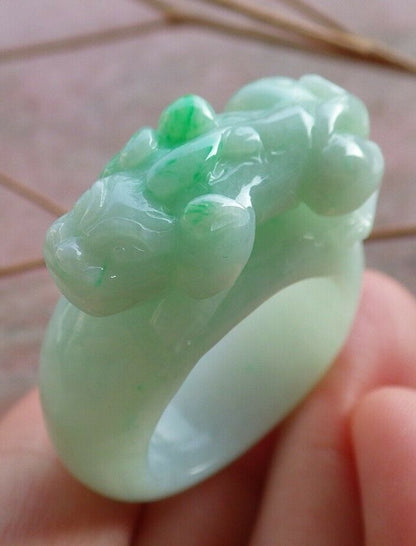 Certified Hand Carved Green Natural Myanmar Burma A JADE Jadeite Dragon Pi Xiu Ring US 9.75