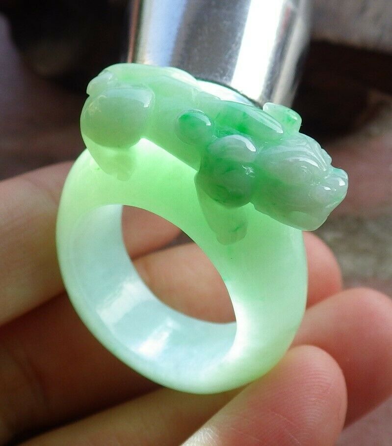 Certified Hand Carved Green Natural Myanmar Burma A JADE Jadeite Dragon Pi Xiu Ring US 9.75