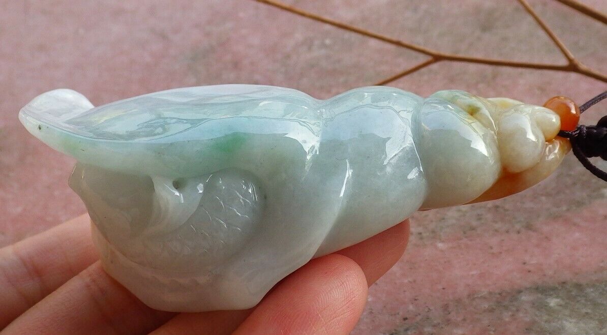 Certified Hand Carved Natural Burma 100% A Jade jadeite Sea Shell Fish Lucky Amulet Pendant Necklace