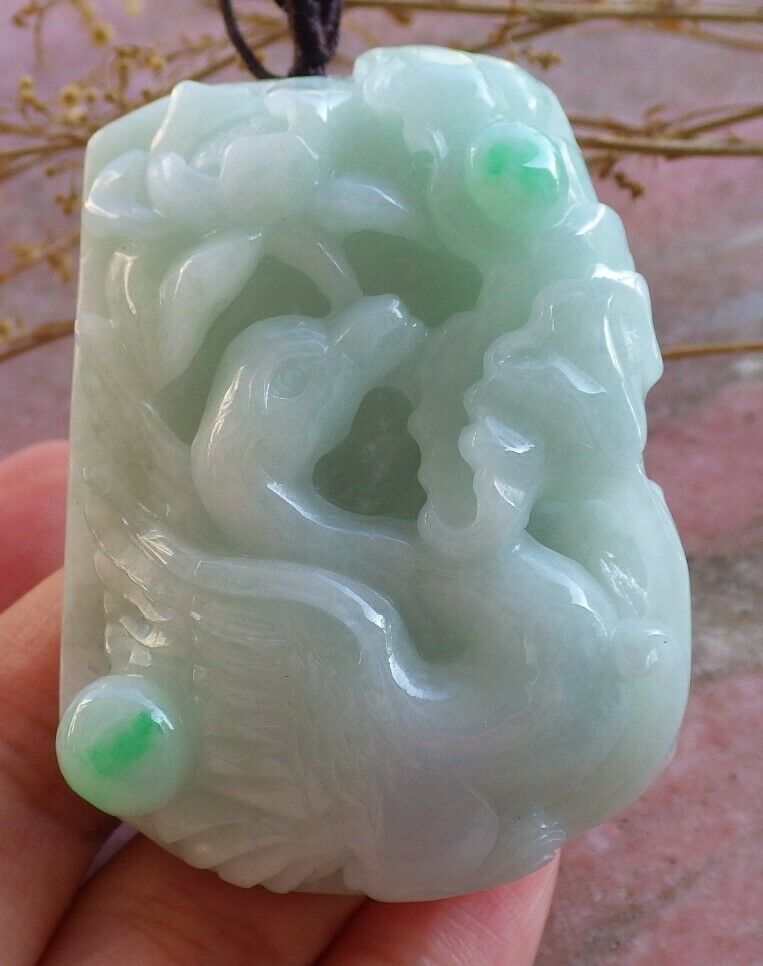 Certified Natural Burma Green 100% A Jade jadeite Phoenix Swan Duck Lotus Flower Pendant Necklace