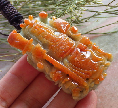 Certified Hand Carved Red Green 100% Natural Myanmar Burma A Jade jadeite Fight God GuanGong God Guangyu Broadword Pendant Necklace