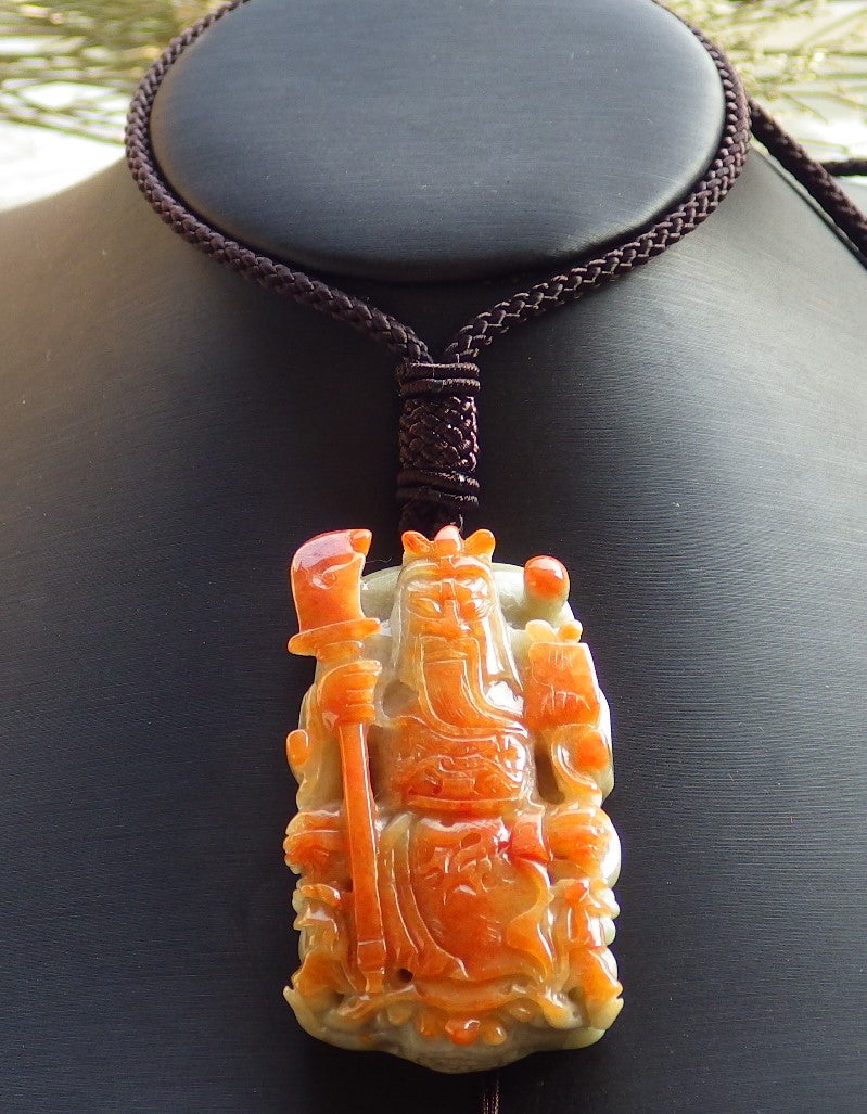 Certified Hand Carved Red Green 100% Natural Myanmar Burma A Jade jadeite Fight God GuanGong God Guangyu Broadword Pendant Necklace