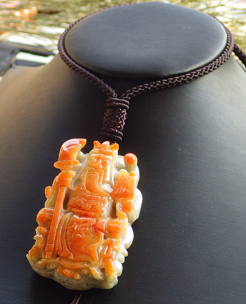 Certified Hand Carved Red Green 100% Natural Myanmar Burma A Jade jadeite Fight God GuanGong God Guangyu Broadword Pendant Necklace