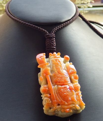 Certified Hand Carved Red Green 100% Natural Myanmar Burma A Jade jadeite Fight God GuanGong God Guangyu Broadword Pendant Necklace